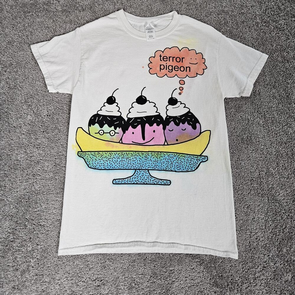 Terror Pigeon T-Shirt Adult Small White Tee Ice Cream Experimental Pop Funcore